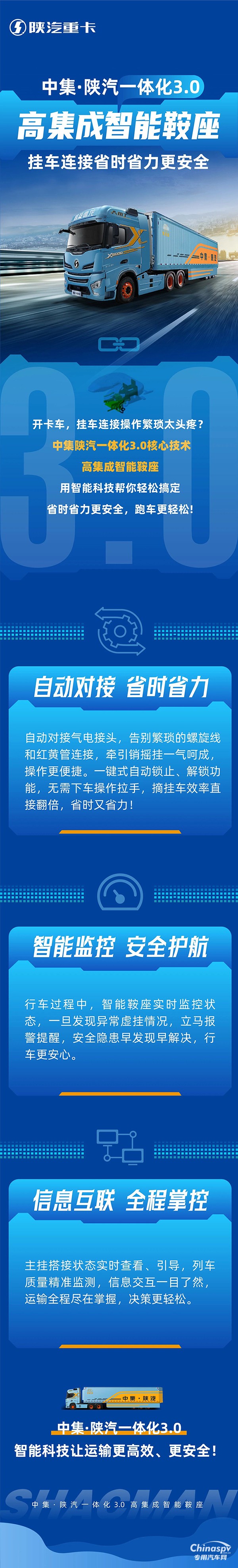 中集·陜汽一體化3.0，高集成智能鞍座，掛車連接省時(shí)省力更安全!